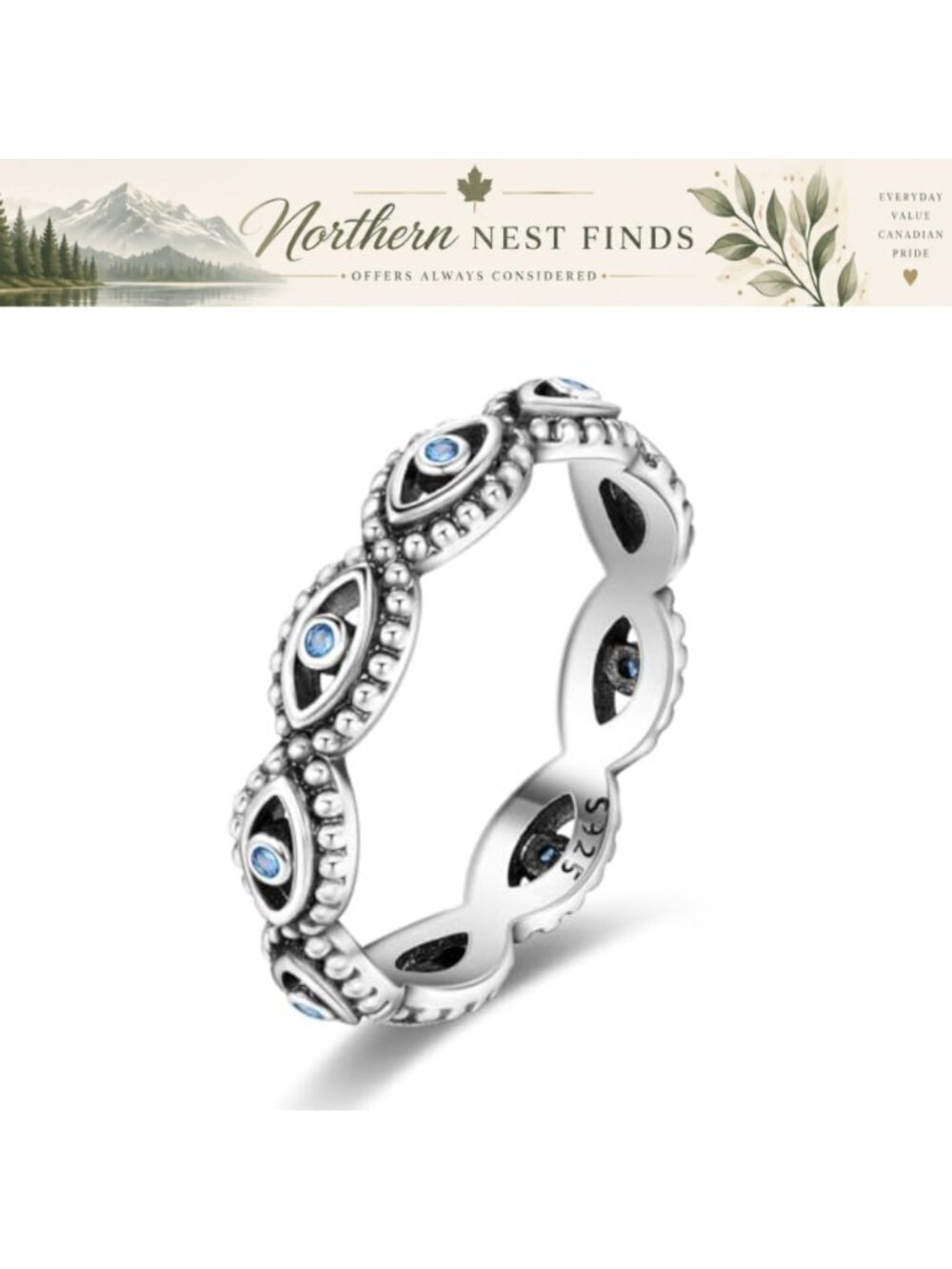 925 Sterling Silver Women Rings Moon Star Evil Eye Stackable